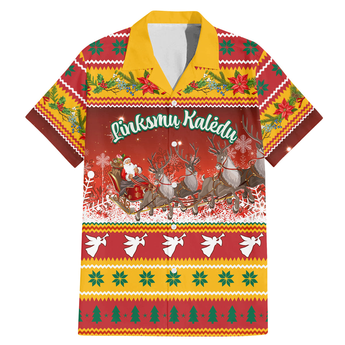 Custom Lithuania Christmas Family Matching Mermaid Dress and Hawaiian Shirt Lietuva Santa Claus With Reindeer - Wonder Print Shop