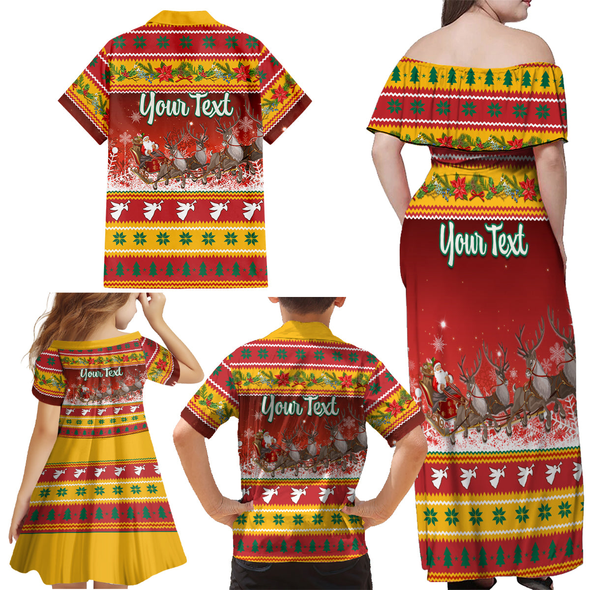 Custom Lithuania Christmas Family Matching Off Shoulder Maxi Dress and Hawaiian Shirt Lietuva Santa Claus With Reindeer - Wonder Print Shop