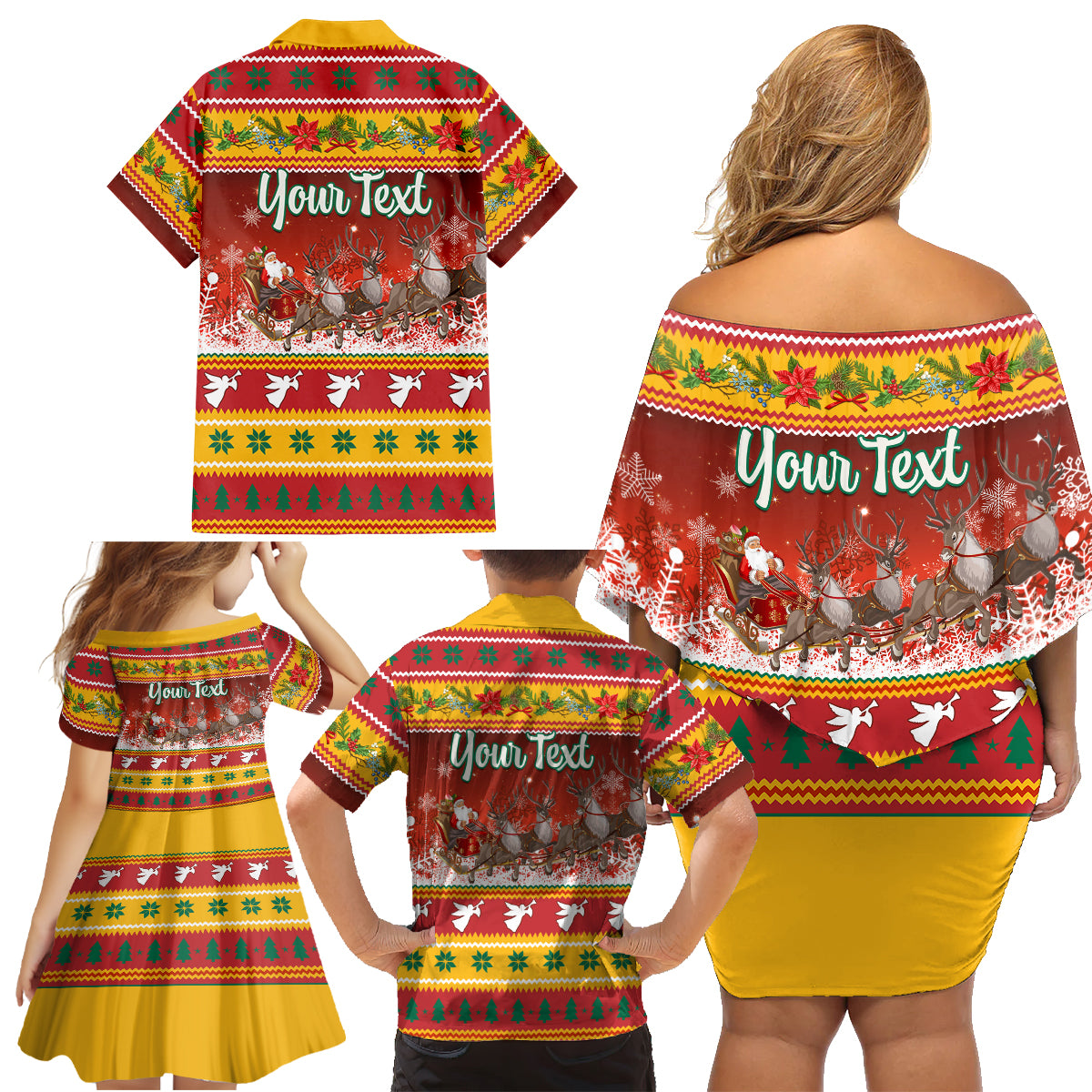 Custom Lithuania Christmas Family Matching Off Shoulder Short Dress and Hawaiian Shirt Lietuva Santa Claus With Reindeer - Wonder Print Shop