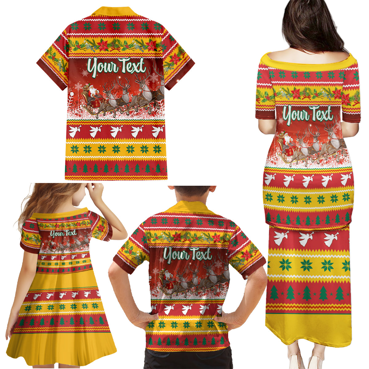 Custom Lithuania Christmas Family Matching Puletasi Dress and Hawaiian Shirt Lietuva Santa Claus With Reindeer - Wonder Print Shop