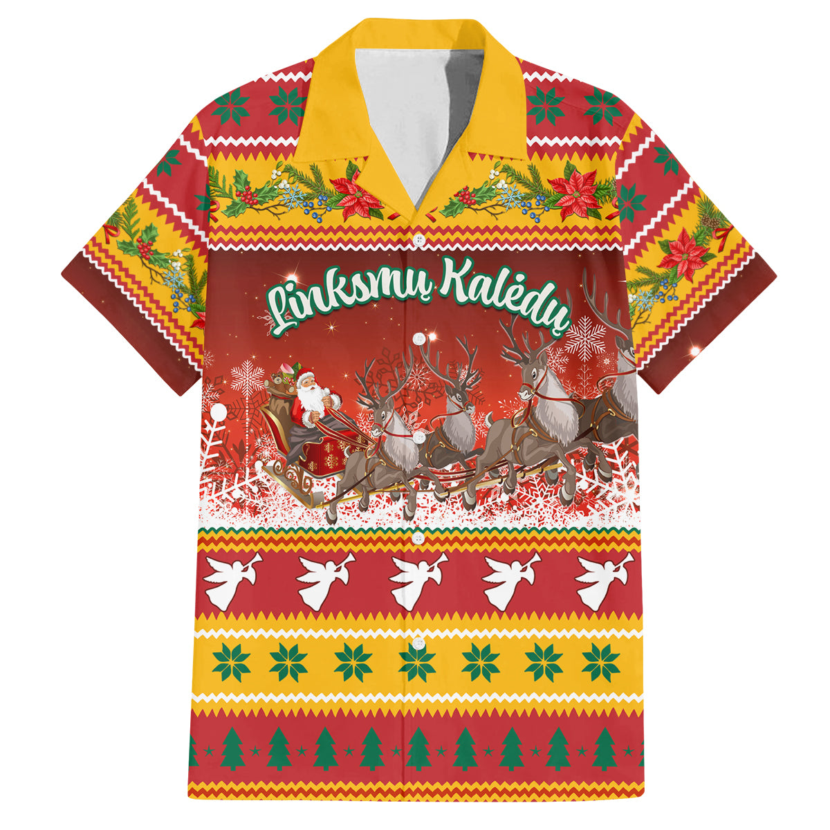 Custom Lithuania Christmas Family Matching Puletasi Dress and Hawaiian Shirt Lietuva Santa Claus With Reindeer - Wonder Print Shop
