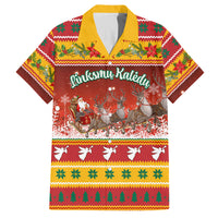Custom Lithuania Christmas Family Matching Puletasi Dress and Hawaiian Shirt Lietuva Santa Claus With Reindeer - Wonder Print Shop