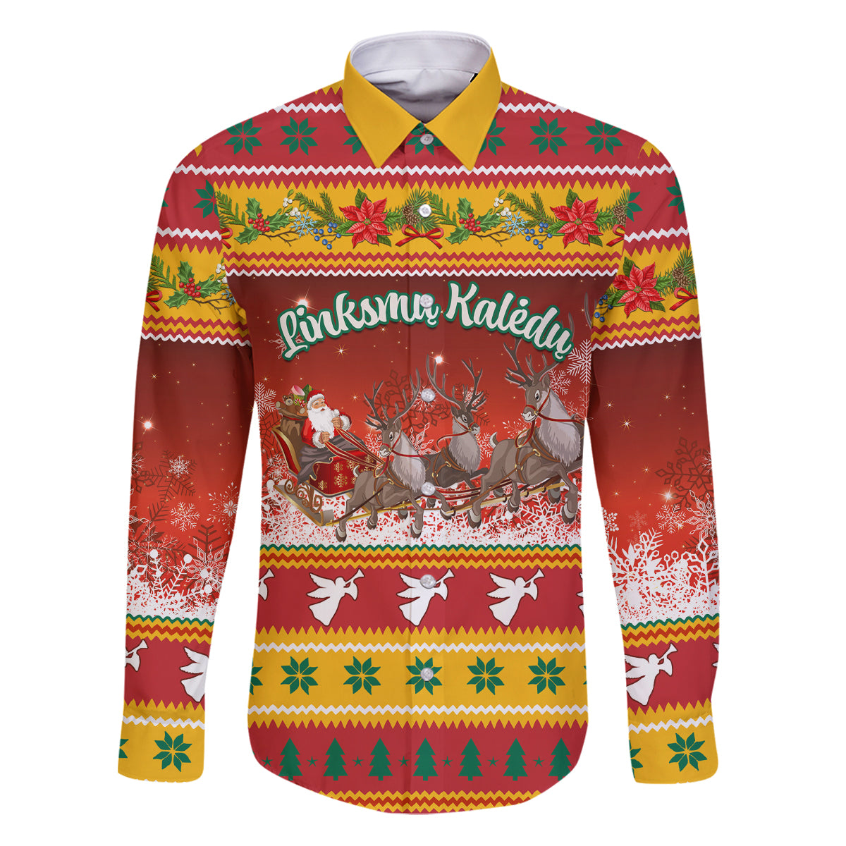 Custom Lithuania Christmas Family Matching Puletasi Dress and Hawaiian Shirt Lietuva Santa Claus With Reindeer - Wonder Print Shop