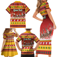 Custom Lithuania Christmas Family Matching Short Sleeve Bodycon Dress and Hawaiian Shirt Lietuva Santa Claus With Reindeer - Wonder Print Shop