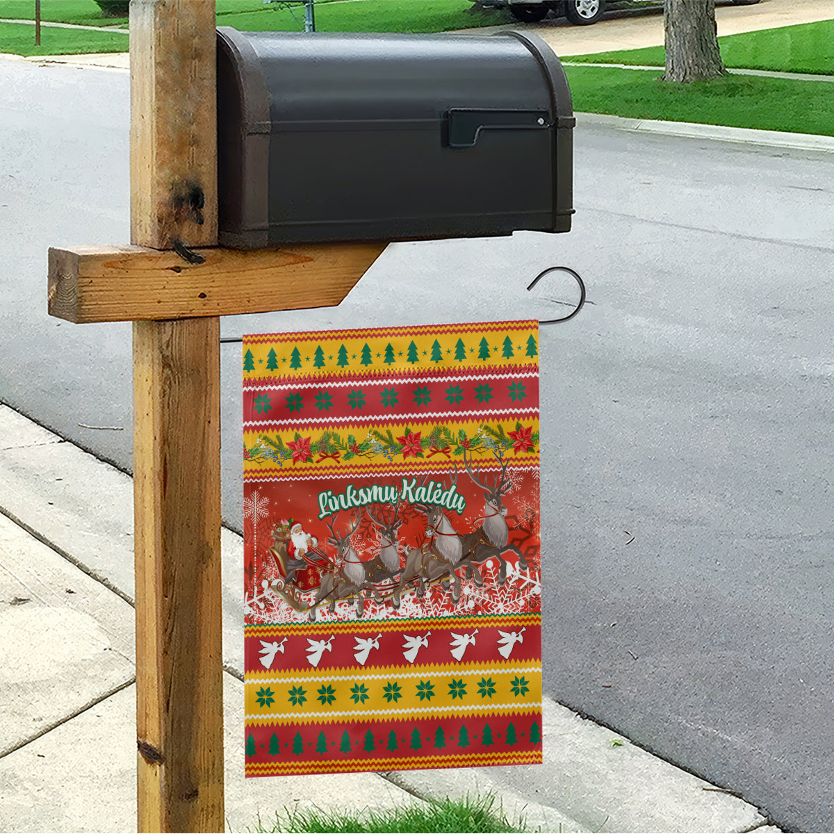 Custom Lithuania Christmas Garden Flag Lietuva Santa Claus With Reindeer - Wonder Print Shop