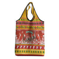Custom Lithuania Christmas Grocery Bag Lietuva Santa Claus With Reindeer