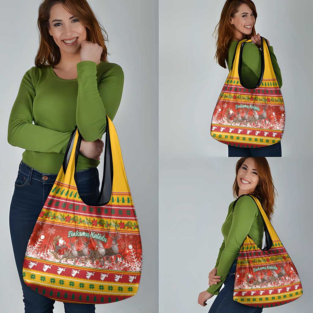 Custom Lithuania Christmas Grocery Bag Lietuva Santa Claus With Reindeer