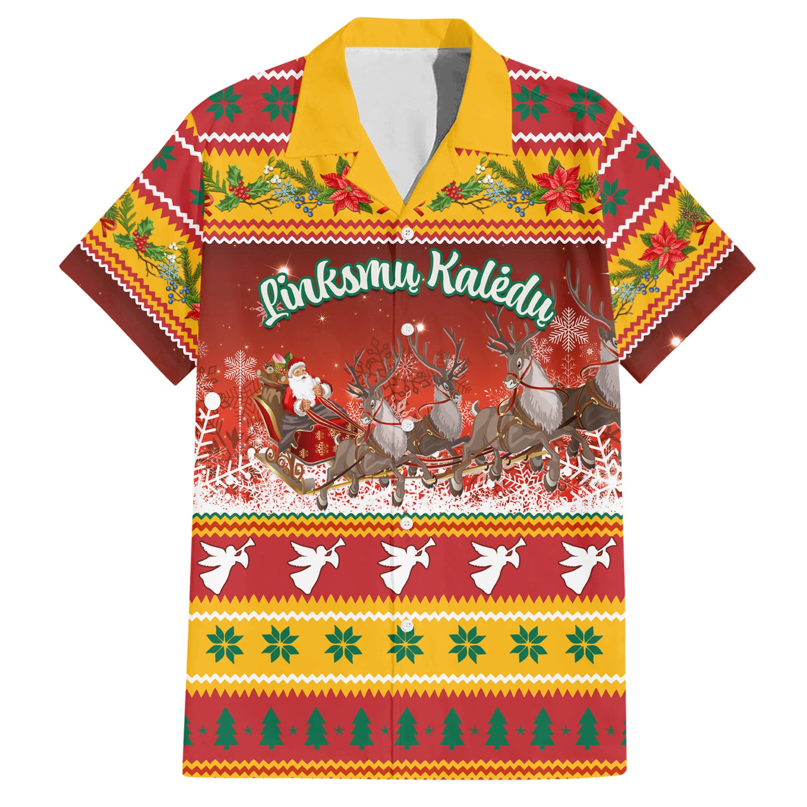 Custom Lithuania Christmas Hawaiian Shirt Lietuva Santa Claus With Reindeer - Wonder Print Shop