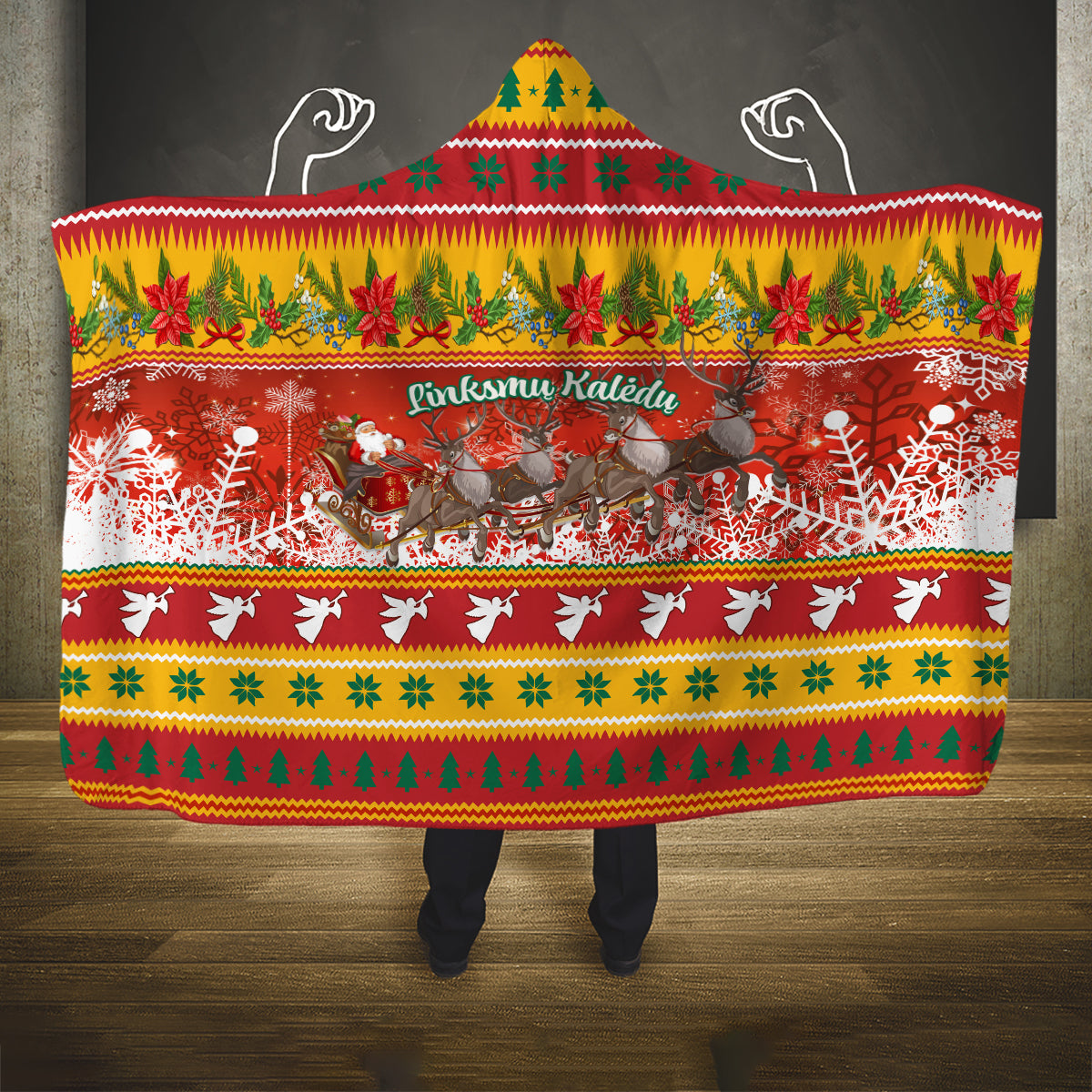 custom-lithuania-christmas-hooded-blanket-lietuva-santa-claus-with-reindeer