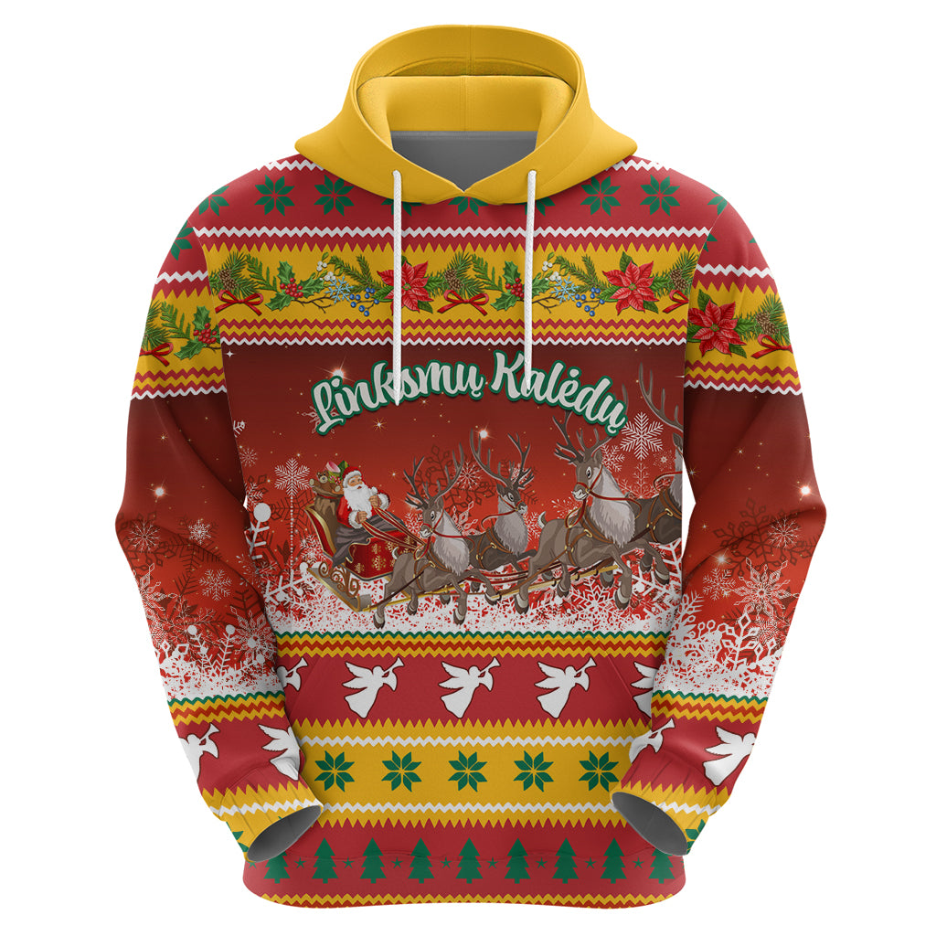 Custom Lithuania Christmas Hoodie Lietuva Santa Claus With Reindeer - Wonder Print Shop