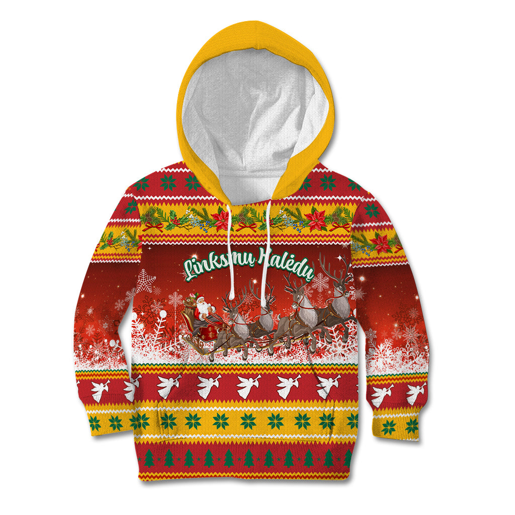 Custom Lithuania Christmas Kid Hoodie Lietuva Santa Claus With Reindeer - Wonder Print Shop