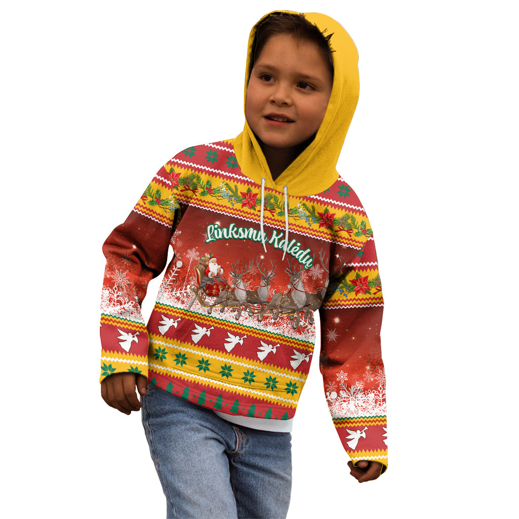 Custom Lithuania Christmas Kid Hoodie Lietuva Santa Claus With Reindeer - Wonder Print Shop