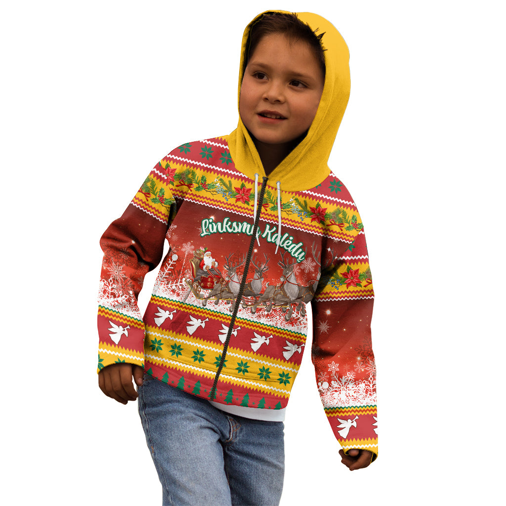 Custom Lithuania Christmas Kid Hoodie Lietuva Santa Claus With Reindeer - Wonder Print Shop