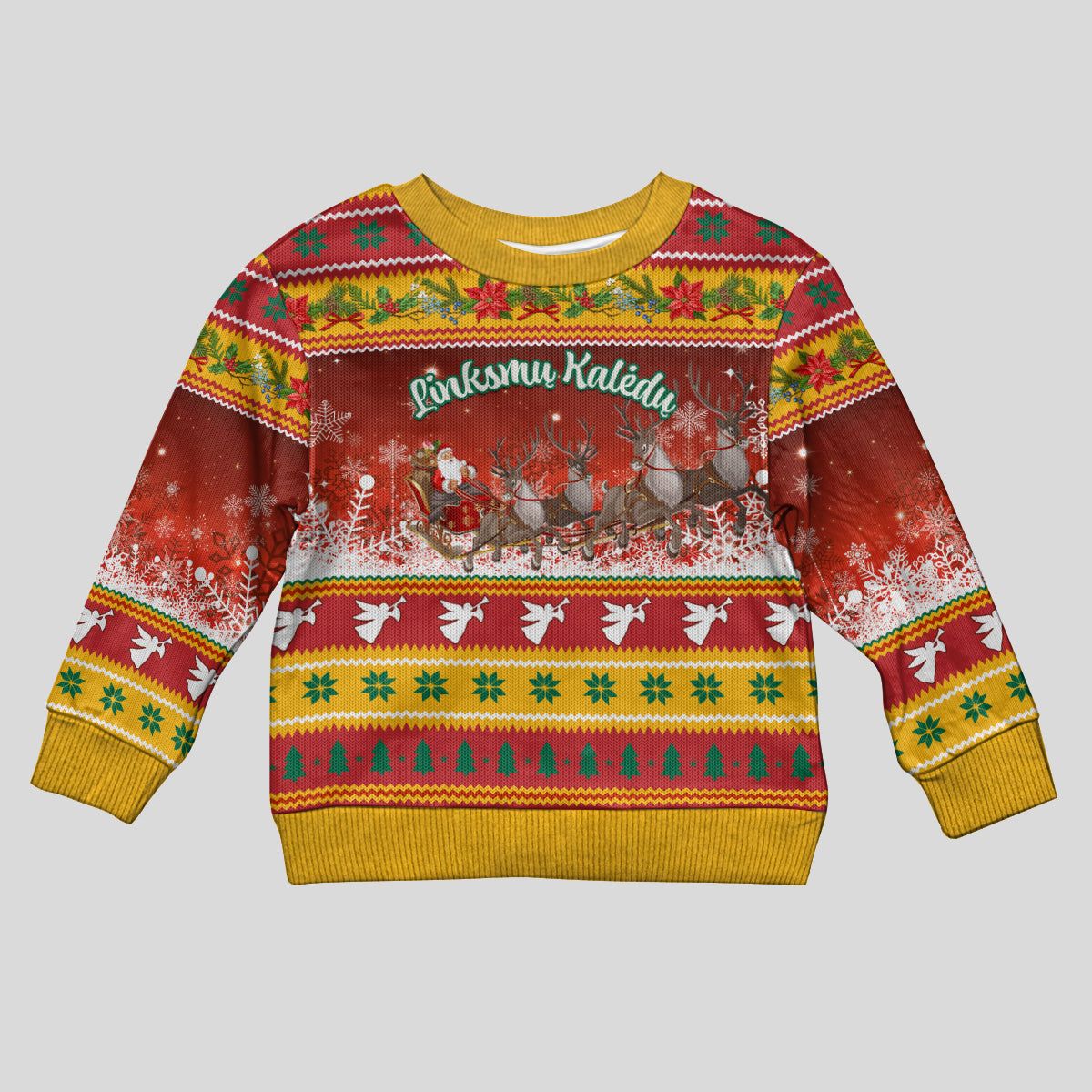 Custom Lithuania Christmas Kid Ugly Christmas Sweater Lietuva Santa Claus With Reindeer - Wonder Print Shop