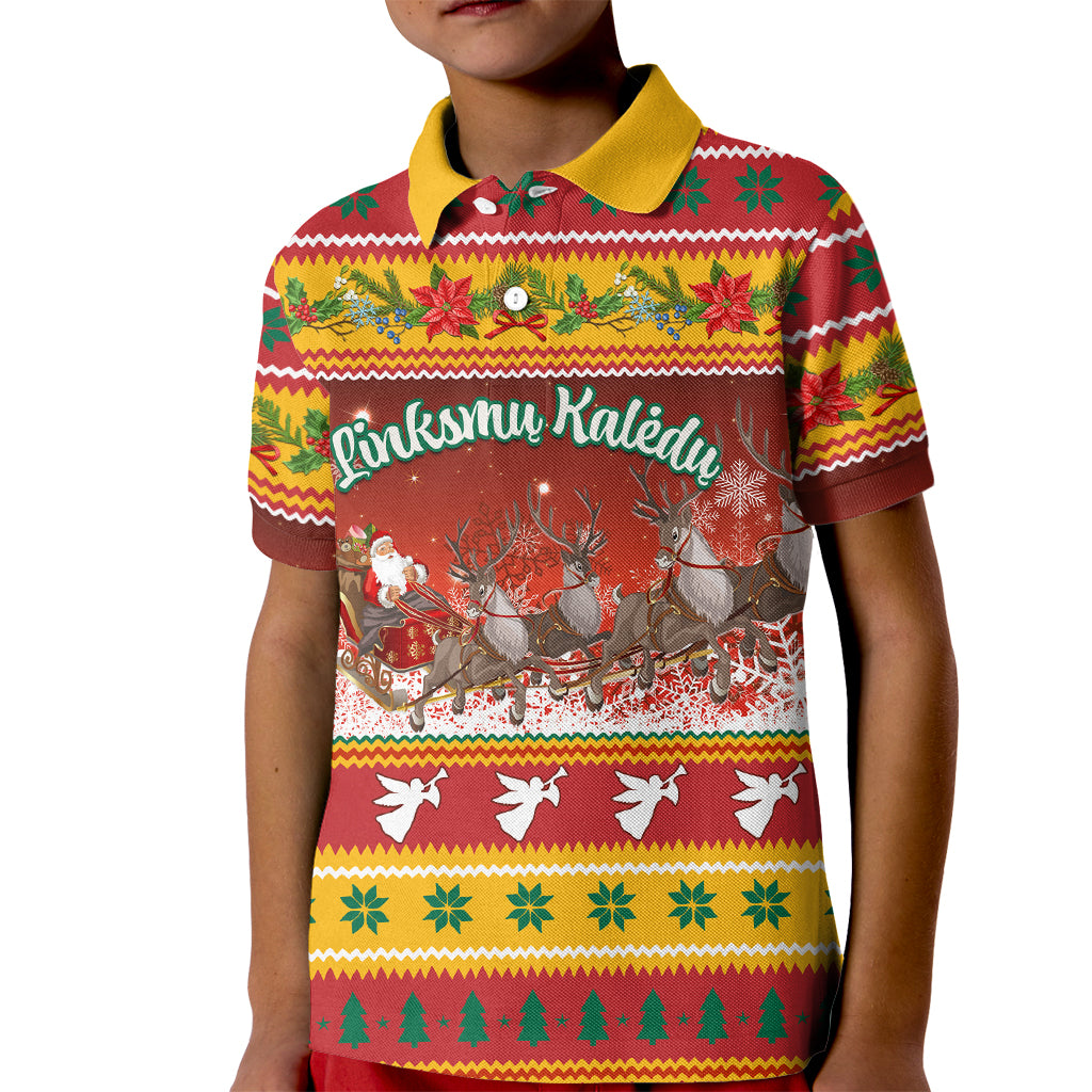 Custom Lithuania Christmas Kid Polo Shirt Lietuva Santa Claus With Reindeer - Wonder Print Shop