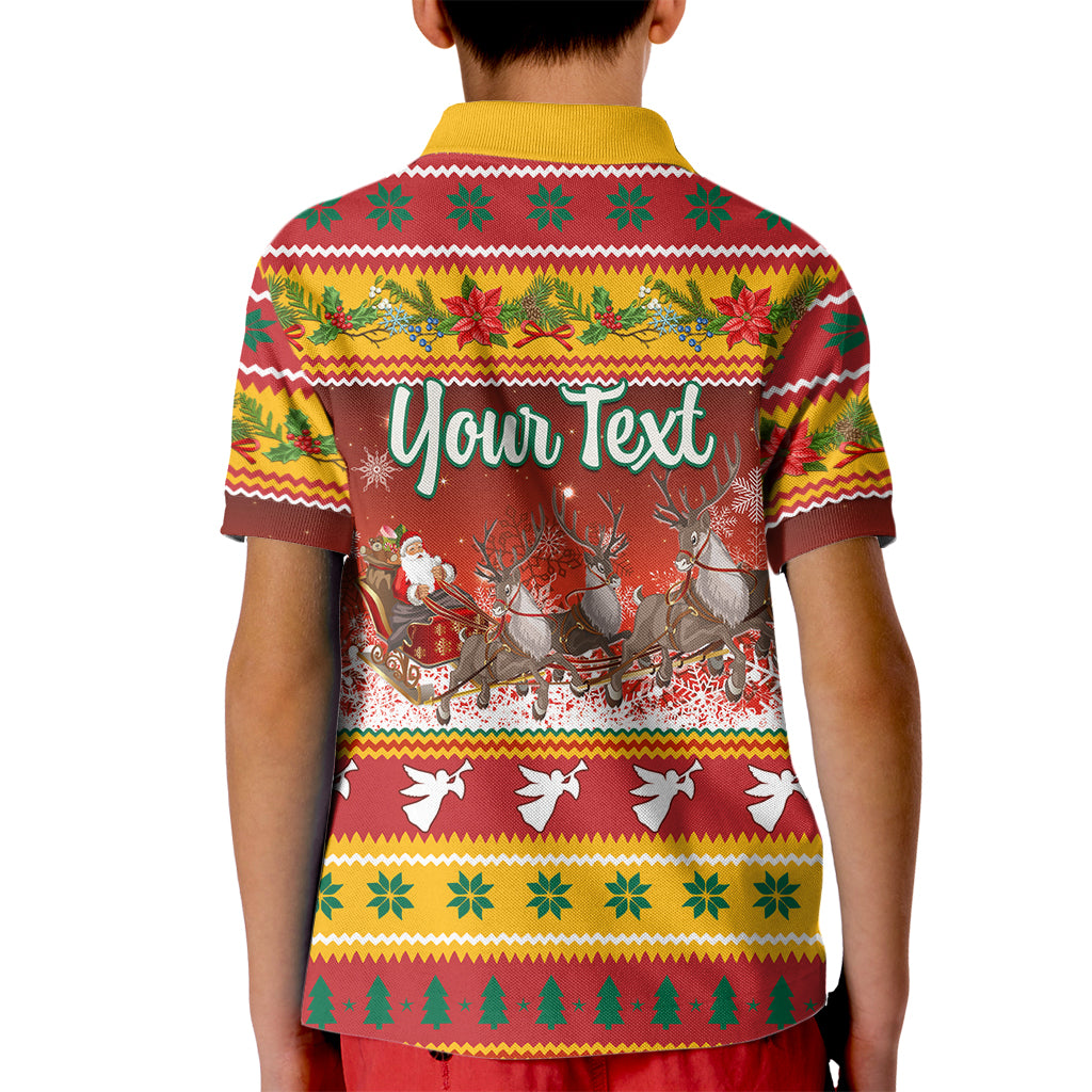 Custom Lithuania Christmas Kid Polo Shirt Lietuva Santa Claus With Reindeer - Wonder Print Shop
