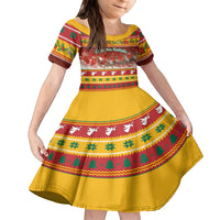 Custom Lithuania Christmas Kid Short Sleeve Dress Lietuva Santa Claus With Reindeer - Wonder Print Shop