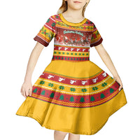 Custom Lithuania Christmas Kid Short Sleeve Dress Lietuva Santa Claus With Reindeer - Wonder Print Shop