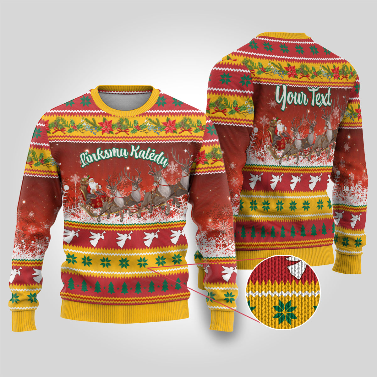 Custom Lithuania Christmas Ugly Christmas Sweater Lietuva Santa Claus With Reindeer - Wonder Print Shop