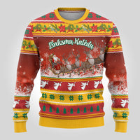 Custom Lithuania Christmas Ugly Christmas Sweater Lietuva Santa Claus With Reindeer - Wonder Print Shop