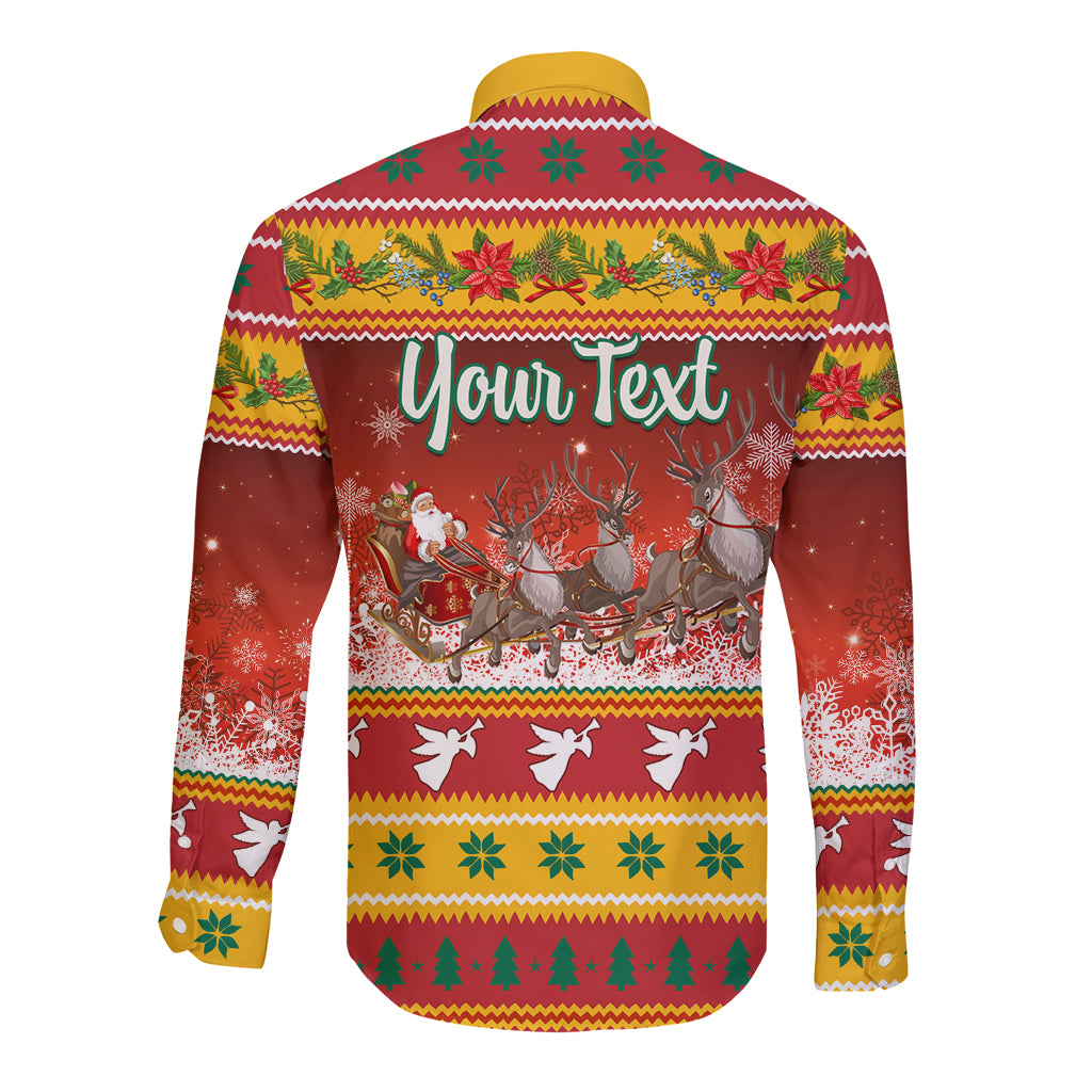 Custom Lithuania Christmas Long Sleeve Button Shirt Lietuva Santa Claus With Reindeer - Wonder Print Shop