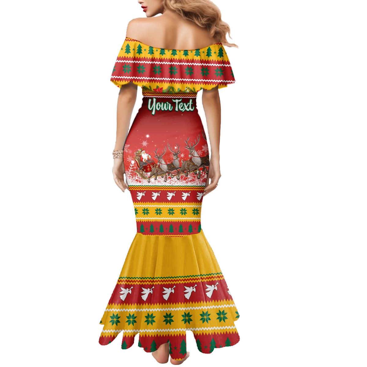 Custom Lithuania Christmas Mermaid Dress Lietuva Santa Claus With Reindeer - Wonder Print Shop