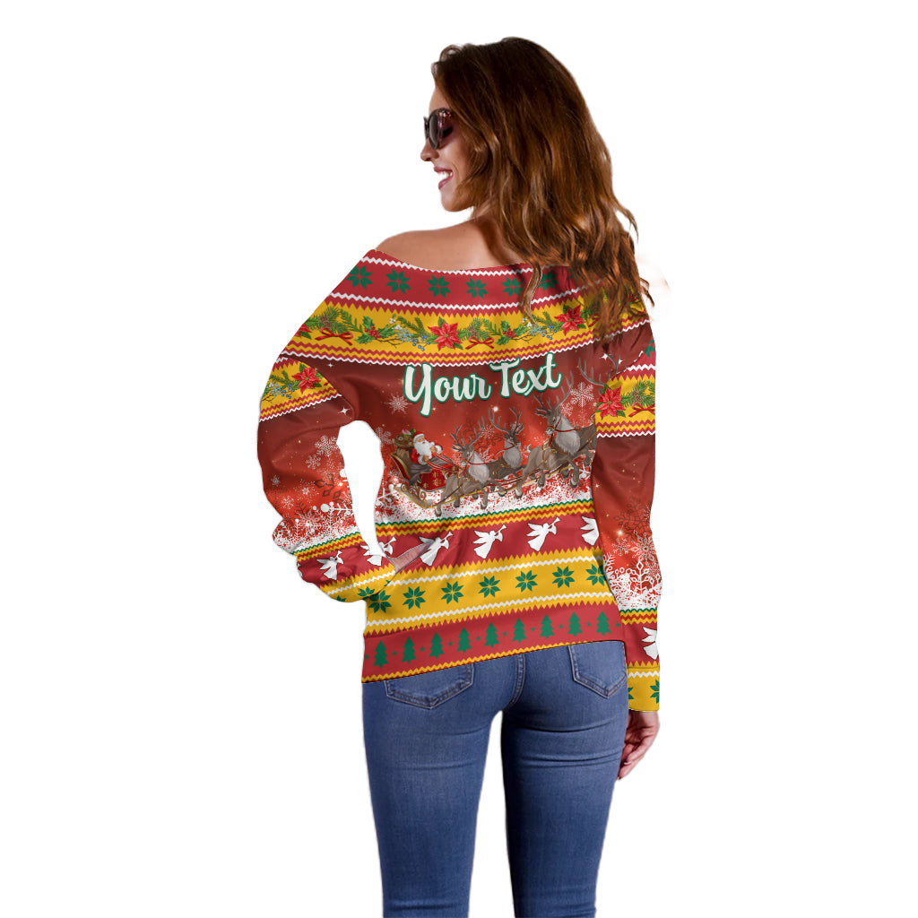 Custom Lithuania Christmas Off Shoulder Sweater Lietuva Santa Claus With Reindeer - Wonder Print Shop