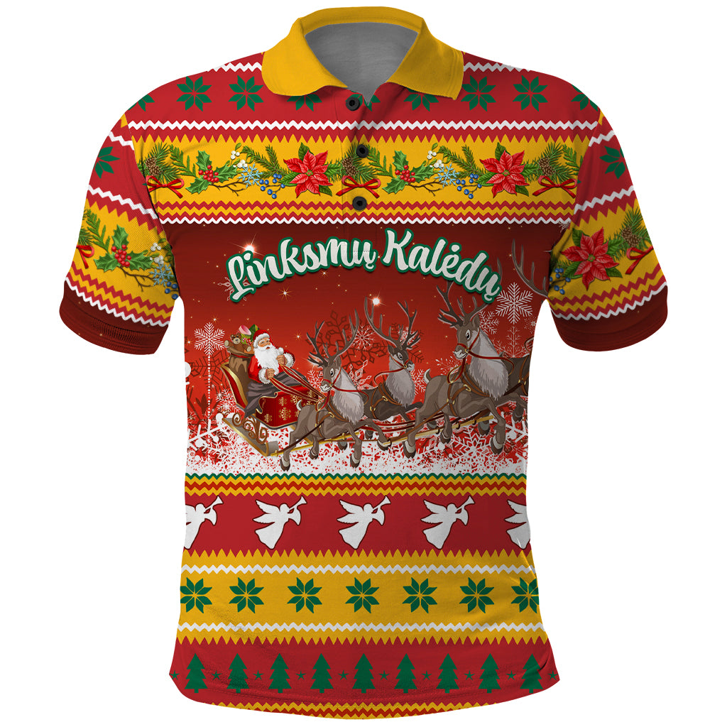 Custom Lithuania Christmas Polo Shirt Lietuva Santa Claus With Reindeer - Wonder Print Shop