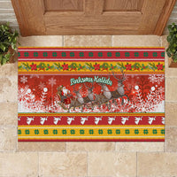 Custom Lithuania Christmas Rubber Doormat Lietuva Santa Claus With Reindeer - Wonder Print Shop