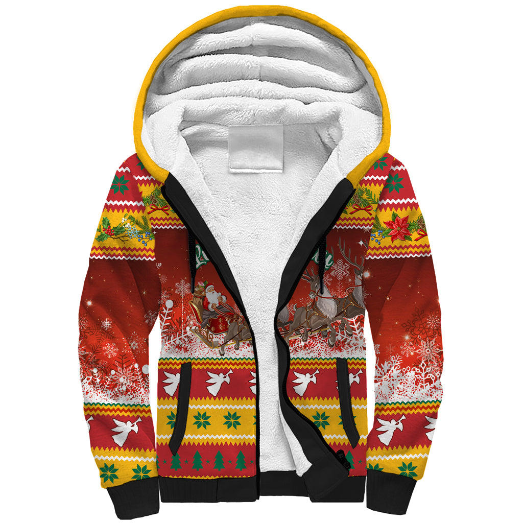 Custom Lithuania Christmas Sherpa Hoodie Lietuva Santa Claus With Reindeer - Wonder Print Shop