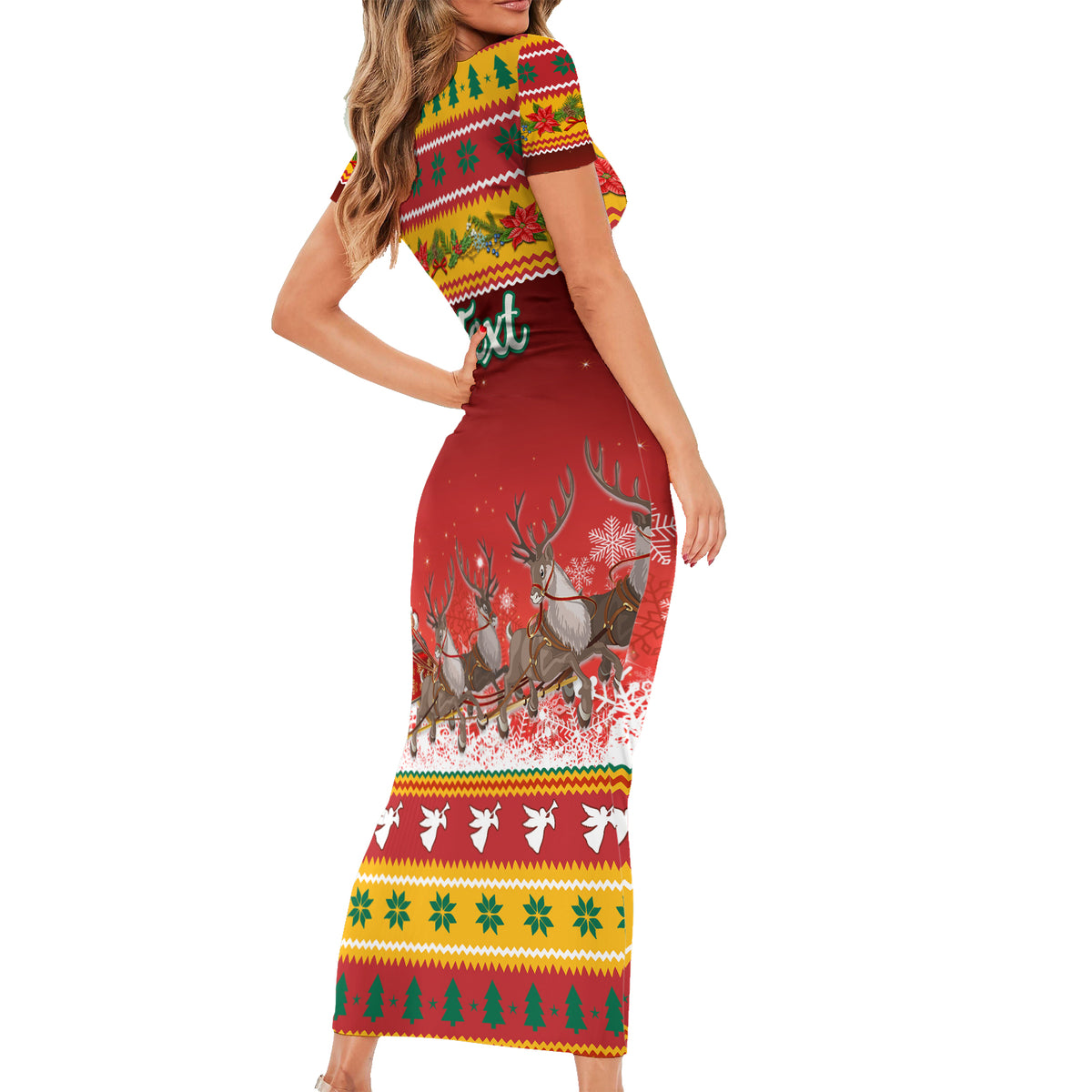 Custom Lithuania Christmas Short Sleeve Bodycon Dress Lietuva Santa Claus With Reindeer - Wonder Print Shop