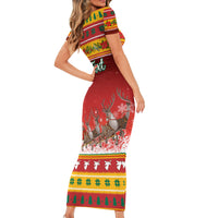 Custom Lithuania Christmas Short Sleeve Bodycon Dress Lietuva Santa Claus With Reindeer - Wonder Print Shop
