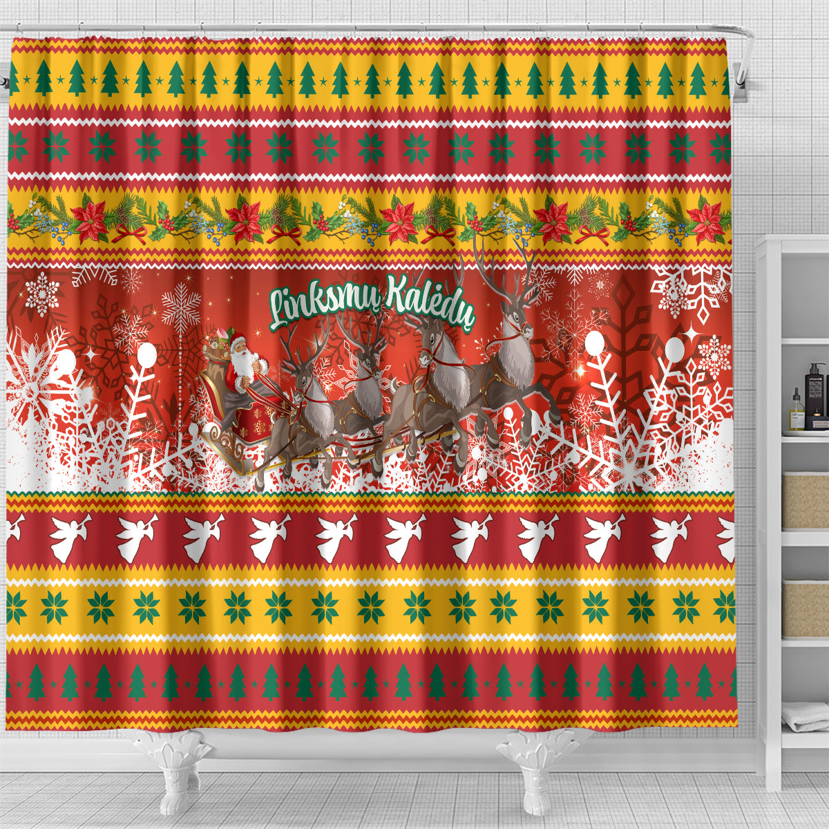 custom-lithuania-christmas-shower-curtain-lietuva-santa-claus-with-reindeer