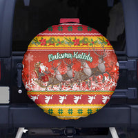 Custom Lithuania Christmas Spare Tire Cover Lietuva Santa Claus With Reindeer - Wonder Print Shop