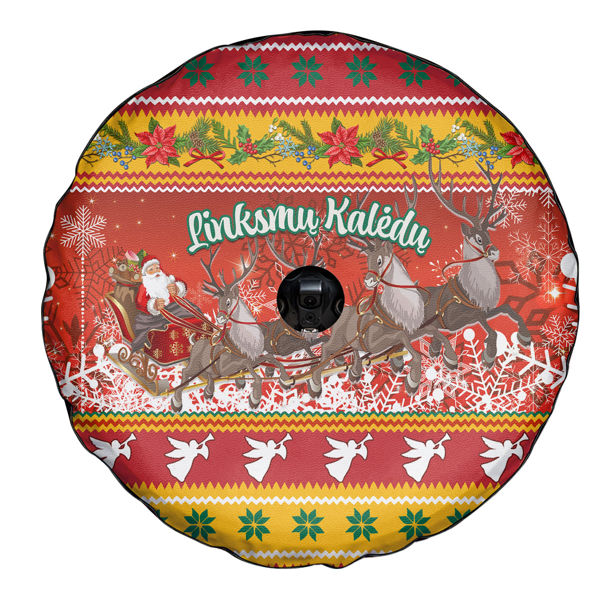 Custom Lithuania Christmas Spare Tire Cover Lietuva Santa Claus With Reindeer - Wonder Print Shop