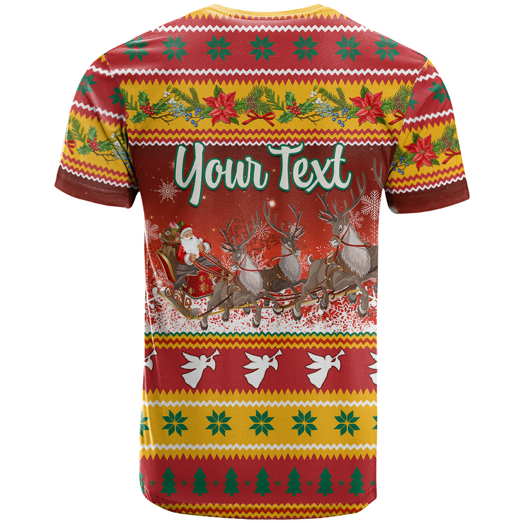 Custom Lithuania Christmas T Shirt Lietuva Santa Claus With Reindeer - Wonder Print Shop
