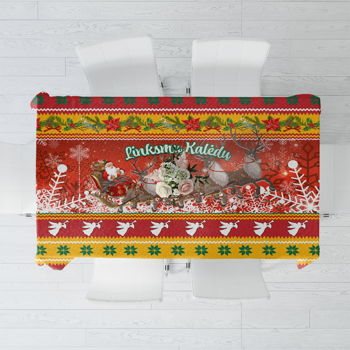 Custom Lithuania Christmas Tablecloth Lietuva Santa Claus With Reindeer - Wonder Print Shop