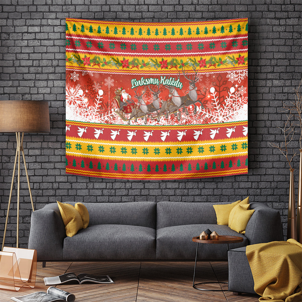 Custom Lithuania Christmas Tapestry Lietuva Santa Claus With Reindeer - Wonder Print Shop