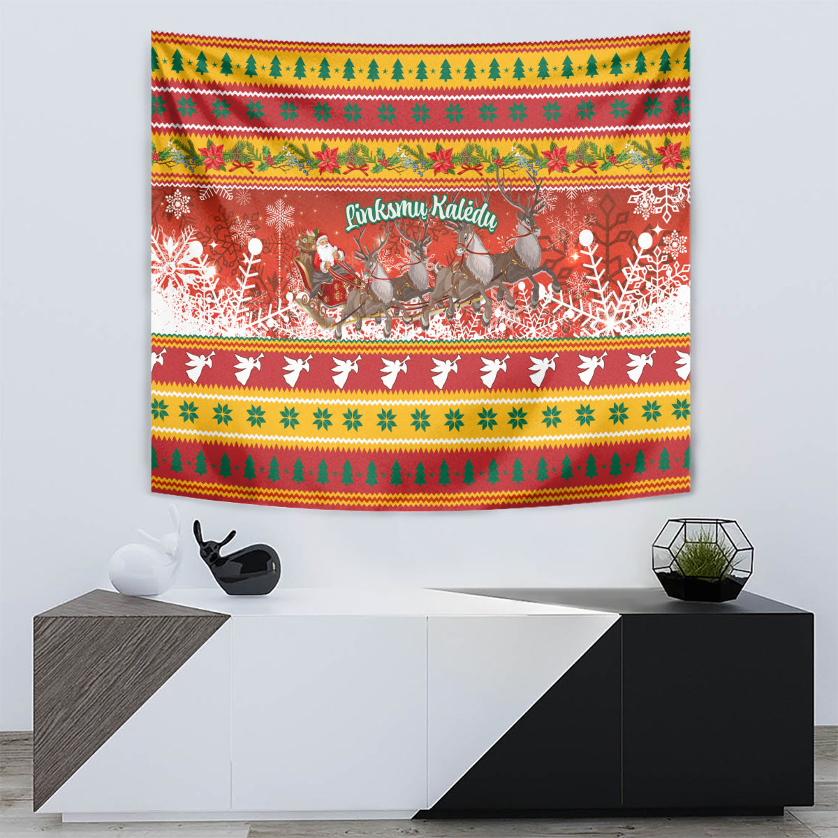 Custom Lithuania Christmas Tapestry Lietuva Santa Claus With Reindeer - Wonder Print Shop