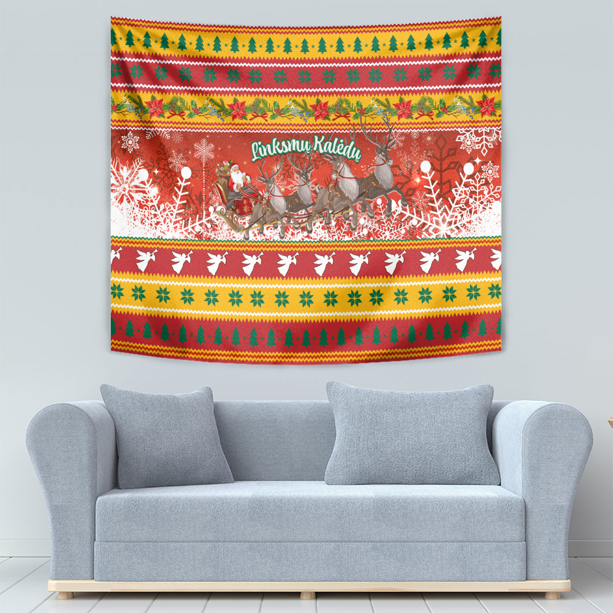 Custom Lithuania Christmas Tapestry Lietuva Santa Claus With Reindeer - Wonder Print Shop
