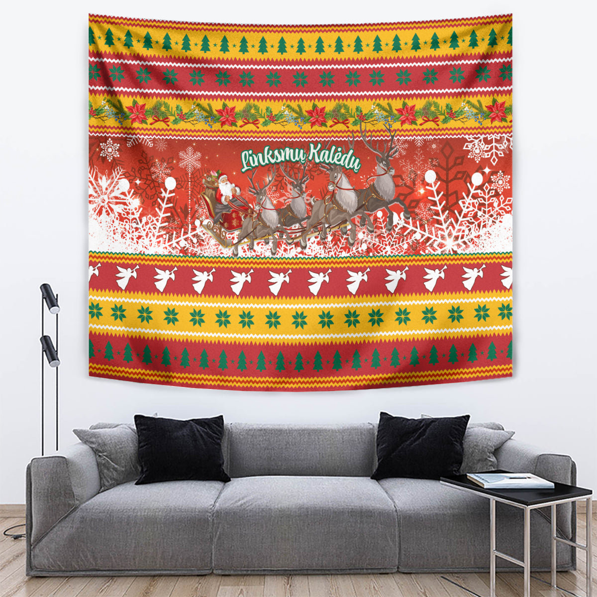 Custom Lithuania Christmas Tapestry Lietuva Santa Claus With Reindeer - Wonder Print Shop