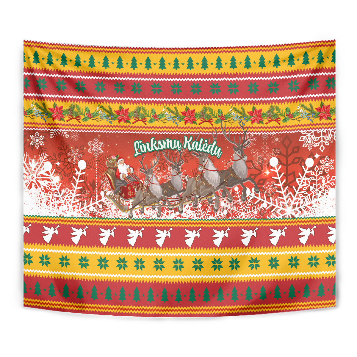 Custom Lithuania Christmas Tapestry Lietuva Santa Claus With Reindeer - Wonder Print Shop