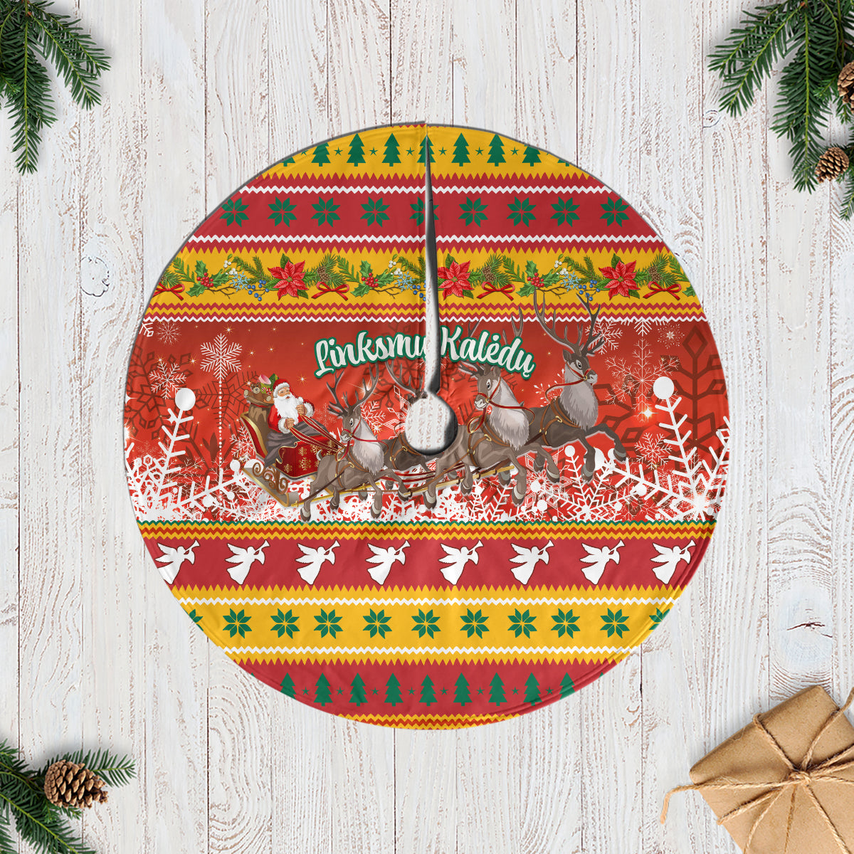 Lithuania Christmas Tree Skirt Lietuva Santa Claus With Reindeer - Wonder Print Shop
