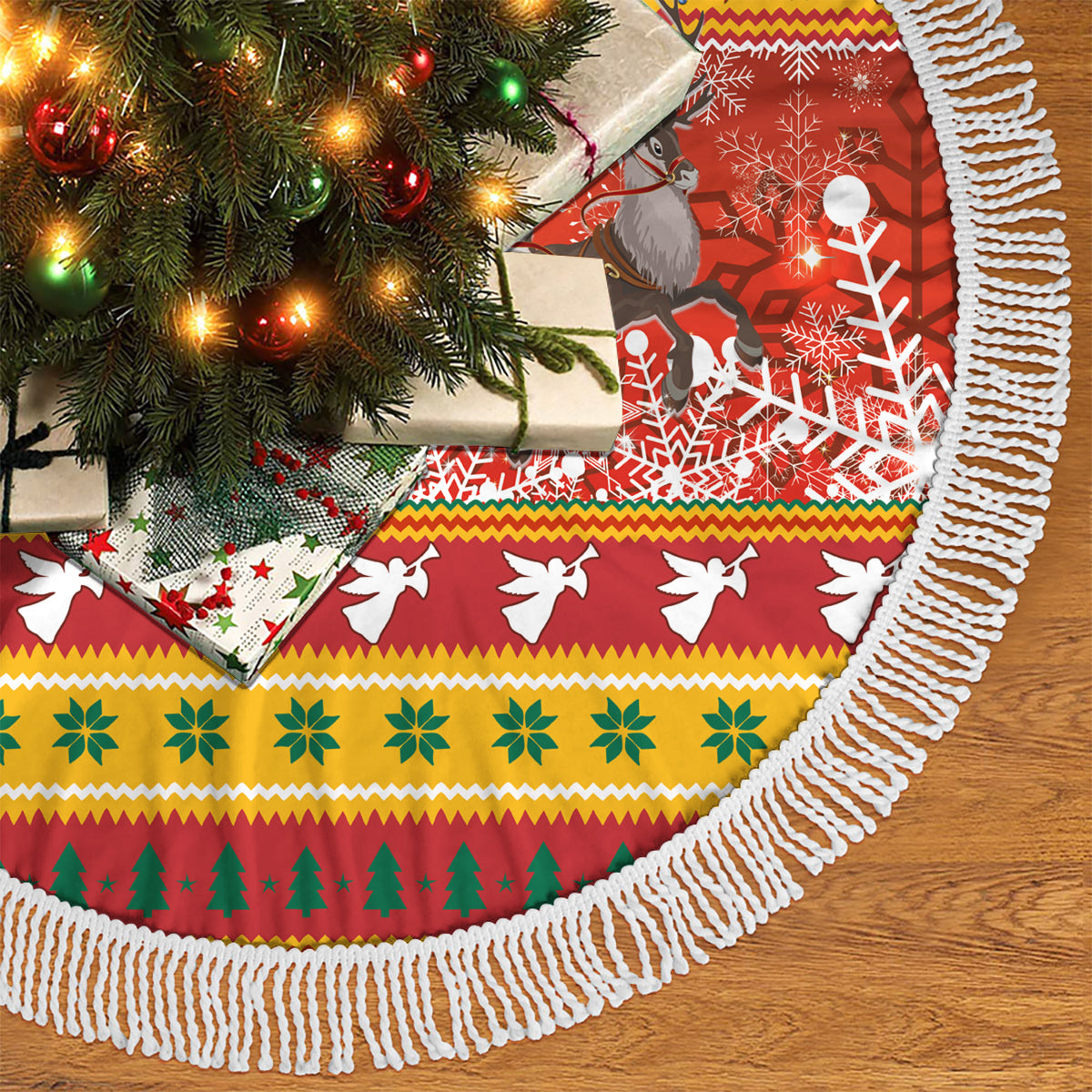 Lithuania Christmas Tree Skirt Lietuva Santa Claus With Reindeer - Wonder Print Shop