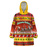 Custom Lithuania Christmas Wearable Blanket Hoodie Lietuva Santa Claus With Reindeer - Wonder Print Shop