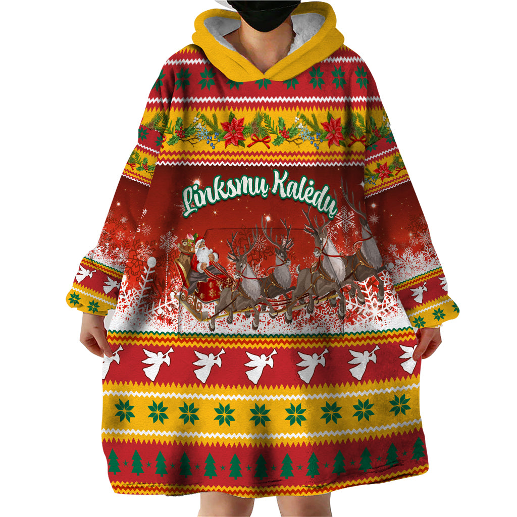 Custom Lithuania Christmas Wearable Blanket Hoodie Lietuva Santa Claus With Reindeer - Wonder Print Shop
