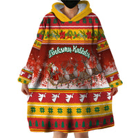 Custom Lithuania Christmas Wearable Blanket Hoodie Lietuva Santa Claus With Reindeer - Wonder Print Shop