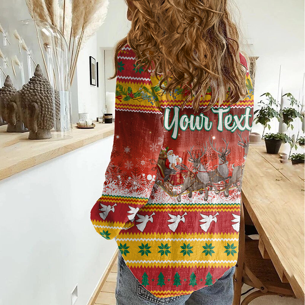 Custom Lithuania Christmas Women Casual Shirt Lietuva Santa Claus With Reindeer - Wonder Print Shop
