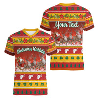 Custom Lithuania Christmas Women V Neck T Shirt Lietuva Santa Claus With Reindeer - Wonder Print Shop