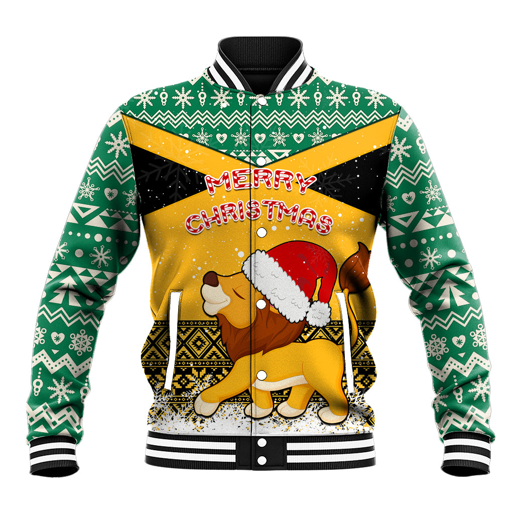 Custom Jamaica Christmas Baseball Jacket Jumieka Santa Lion - Wonder Print Shop